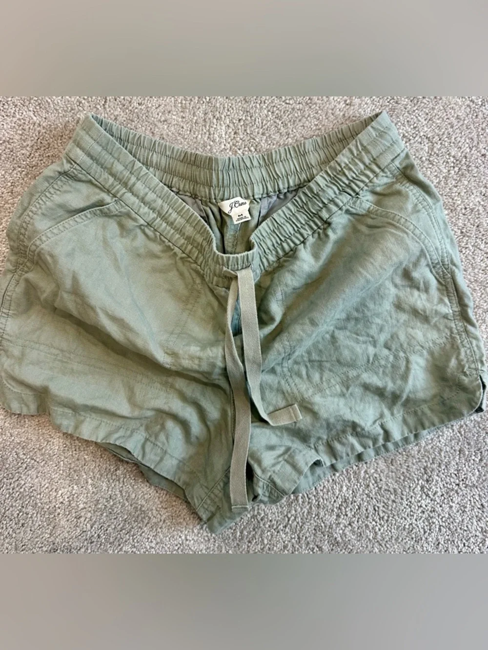 J. Crew Olive Green Athletic Linen-Blend Shorts